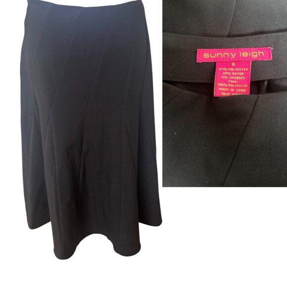 VTG. Y2K SUNNY LEIGH BLACK FLOWER APPLIQUE 3D MIDI SKIRT SZ. 6 MEDIUM - Picture 6 of 6